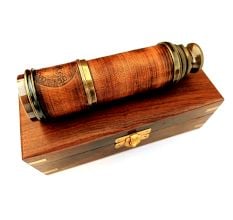 Handcrafted Brass Telescope Wooden Box Leather Grip